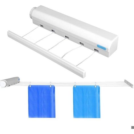 Sjqka – Etendoir à linge mural extensible 3,75m – Plastique haute qualité – Charge max 8kg – Installation facile entre murs (1/5)