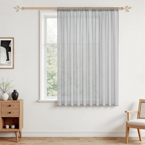 Rideaux Courts Voilage Gris Petit Rideau Fenetre Rideau Hauteur 100 cm (LxH), 1 Pièces, Rideau Transparent Gris à Passer sur Tringle Décoration de Cuisine Moderne Chambre de Fille (1/5)