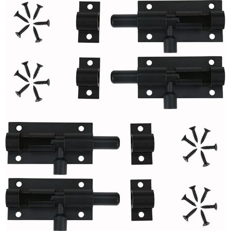 4 Pièces Verrou Targette de Porte, Loquet de Porte à Boulon, Loquet Coulissant Noir, Loquet Avec Vis (1/5)