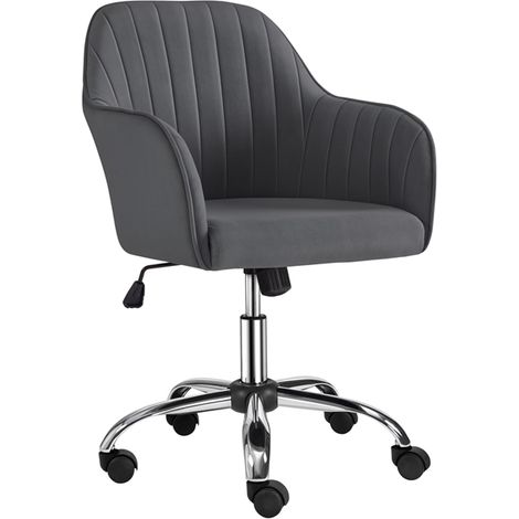 Yaheetech – Chaise de bureau pivotante 360° en simili cuir – Dossier rembourré – Hauteur d'assise réglable 46-55,5 cm – Capacité 136 kg – Velours gris foncé