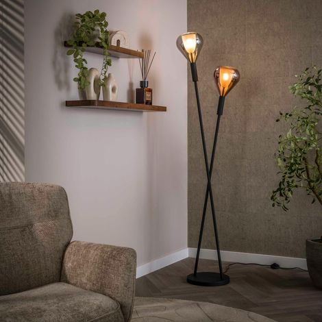 Lampadaire design tiges croisées, 2 abat-jour gouttes NIAGARA (1/4)