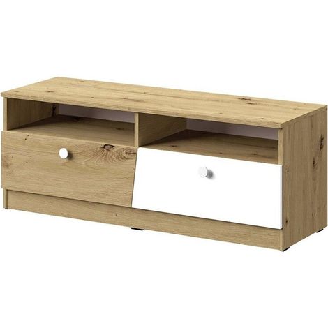 Mueble TV Almira 107, Roble Artisan + Blanco, Número de puertas: 2, Número de cajones: 0, 120x45x40cm