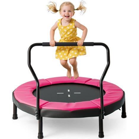 Trampoline pour Enfants Ø102 Cm Trampoline de Fitness d'Intérieur avec Poignée Amovible Mini Trampoline Supportant Jusqu'à 100 Kg Rose (1/2)