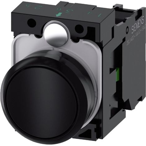 Siemens Drucktaster, 22mm, rund, Kunststoff, schwarz, Druckknopf, 1S, 3SU11000AB101BA0 (1/4)