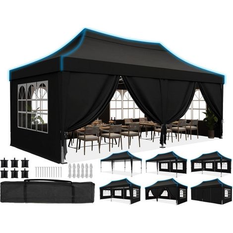 Faltpavillon 3x6m wasserdicht mit Seitenwänden, UV-Schutz 50+, Stahlrahmen, Spitzdach (1/5)