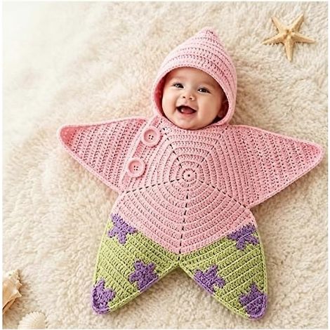 Kit de matériel rose vertCouverture bébé étoile au crochet faite main avec capuche, tenue tricotée légère et respirante pour nouveau-né, adorable déguisement pour séance photo en studio