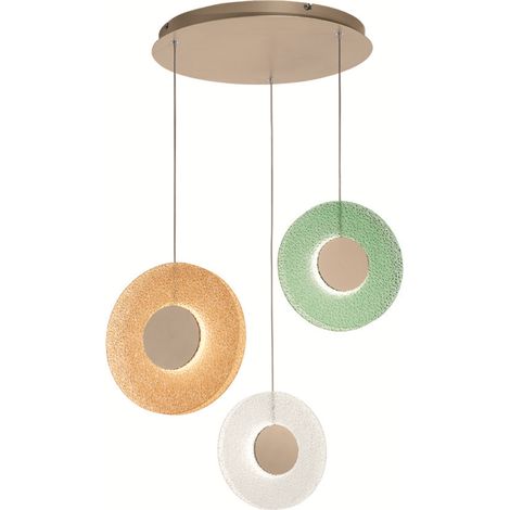 Lampada a sospensione 45 cm CANDY 3 Luci in metallo e vetro graniglia MULTICOLOR