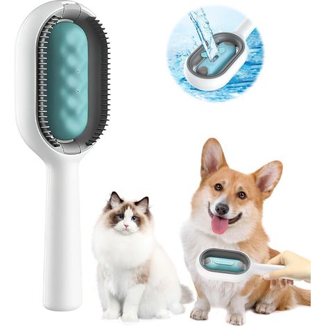 Brosse pour animaux avec réservoir d'eau, brosse de nettoyage 4 en 1, autonettoyante pour chiens, chats et autres animaux de compagnie. Idéale pour nettoyer, masser, soigner et démêler le pelage. Conv (1/5)