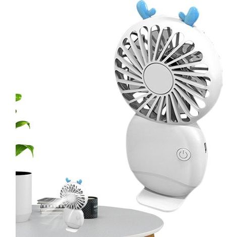 Ventilateur portable rechargeable, mini ventilateur, design mignon en forme d'oreilles d'animaux, support de téléphone intégré, idéal pour une utilisation en extérieur, en voyage, au bureau, dans les (1/5)