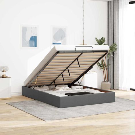 vidaXL Cadre de lit ottoman sans matelas gris foncé 140x190 cm tissu