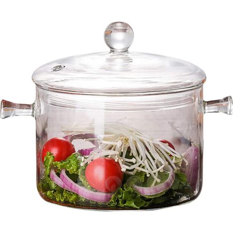 Kochtopf aus Glas, 1350 ml, mit Deckel und Griff, Suppentopf, hitzebeständiger, transparenter Glastopf für Pasta, Nudeln, Suppe, Milch, Tee und Salat (1/5)