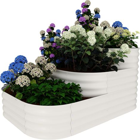 Bac de Jardin Surélevé 3 Niveaux, Jardinière en Acier Galvanisé pour Légumes, Herbes et Fleurs, Grand Potager sur Pied, Blanc (1/5)