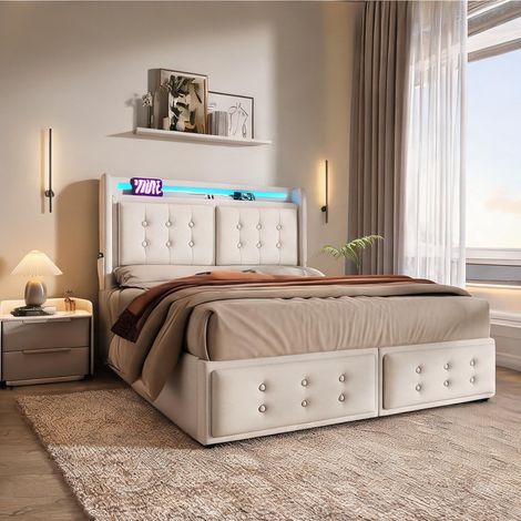 Tête de lit beige en coton lin 220 x 181 x 109 cm (1/5)