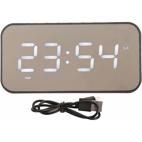 Enceinte Bluetooth sans fil stéréo, réduction de bruit, affichage température, annonce vocale, radio FM, réveil miroir avec horloge - Noir (1/5)