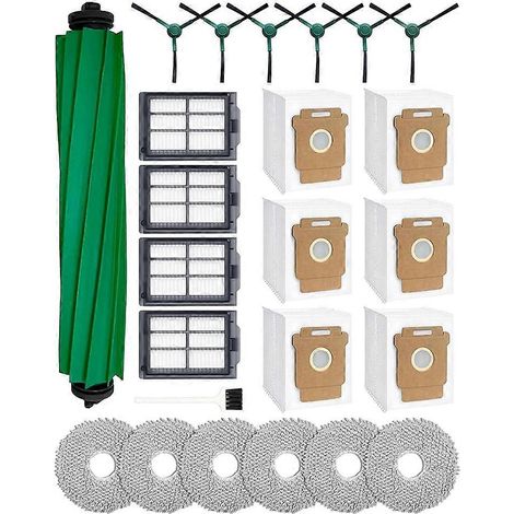 Lot de 24 pièces kit pour aspirateur robot: 1 brosse principale, 6 sacs à poussière, 6 patins de lavage, 4 filtres, 6 brosses latérales et 1brosse de nettoyage (1/5)