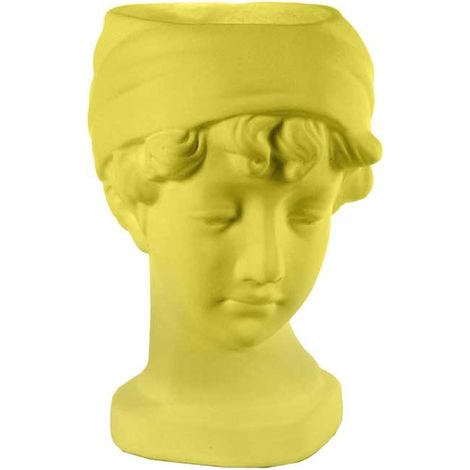 VASO PORTA PIANTE DESIGN TESTA DI DONNA BASE TONDA 25X18X29 CM GIALLO (1/2)