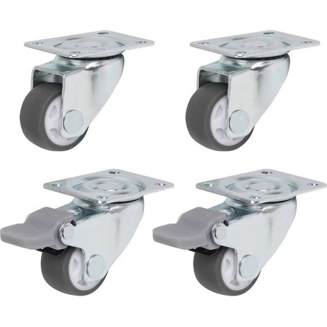 Lot, de 4 Noir roulettes Pivotantes 25MM + 2 Roues avec Frein et 2 Roulette sans Frein, pour Meuble Transport (1/5)