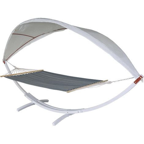 Amaca sospesa altalena fino a 200 kg con telo protezione solare struttura in legno 420 cm 2 persone bianco grigio 040003392