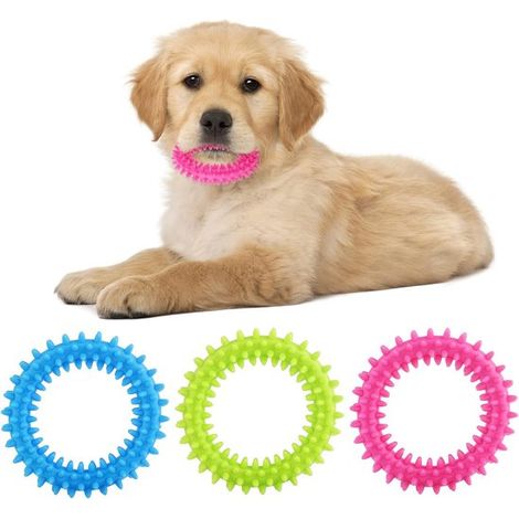 Juguetes masticables para cachorros para la dentición, 3 piezas, limpieza dental 360°, juguetes masticables de goma para perros, salud bucal (1/5)