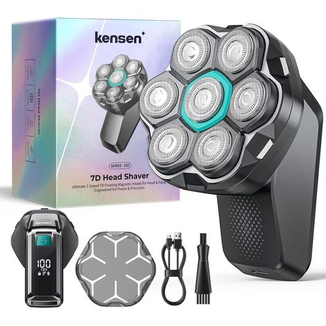 Kensen Rasoir Tete Chauve Homme 7D Rasoir Electriques Hommes 100 Mins d'Autonomie Tondeuse Crane Chauve IPX6 Étanche Sec & Humide Rasoir Crane Homme Chauve avec Écran LED,USB-C,8100 & 8500 tr/min (1/5)