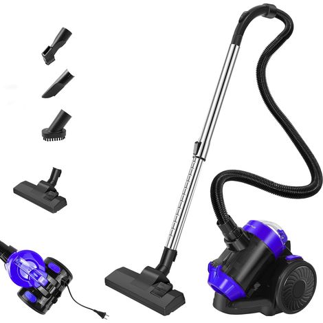 Aspirateur sans sac - 1000 W - Puissance d'aspiration puissante - Câble long - Suceur plat - 1000 W - Pour tapis, carrelage, aspirateur puissant avec câble de 4 m, câble automatique, 1,5 l
