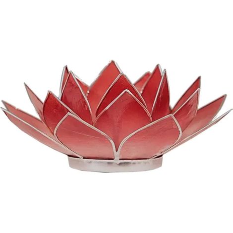 Porte Bougie Fleur de Lotus rouge nuancé et argent 1er chakra (1/2)