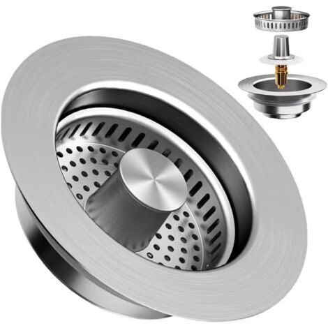 3 en 1 Pop-up Acier Inoxydable Filtre Evier, avec Filtre Cuisine et Noyau en Cuivre, Grille Evier Convient aux éviers d'un Diamètre de 75 à 87 mm et d'une (Profondeur 37 mm)