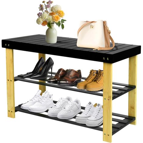 Waterproof Outdoor Shoe Cabinet, Wooden Shoe Rack, Shoe Rack, Tall and Narrow Shoe Rack for Entrance, Dormitory, Under Bed, 25 x 25 x 86 cm (5) (Original Wood Colour) (1/5)