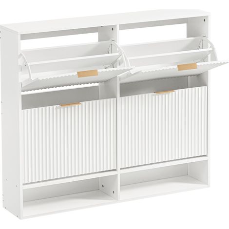 Zapatero blanco 120 x 24 x 102 cm con baldas regulables y sistema antivuelco (1/5)
