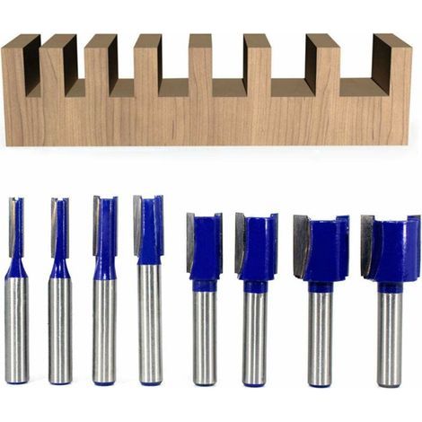 Lot de 8 fraises droites à tige de 8 mm - Double cannelure - Pour outils de menuiserie - 5 mm, 6 mm, 8 mm, 10 mm, 12 mm, 14 mm, 18 mm, 20 mm (1/5)