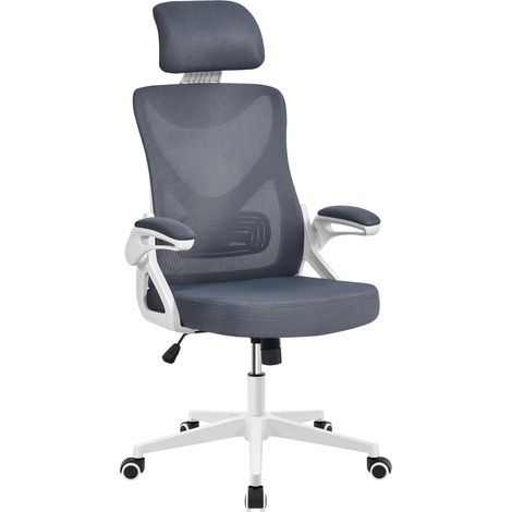 Chaise de Bureau Ergonomique Accoudoirs Relevables Blanc/Gris (1/5)