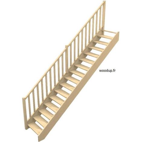 Escalier droit sapin massif 280 cm – 13 marches – Encombrement compact 229 cm – Giron 16,8 cm – Hauteur de marche 20 cm