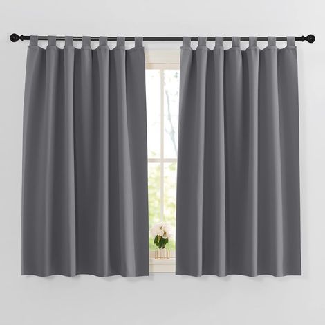 Blackout Curtain - Grey Tab Top Curtains for Kitchen Bedroom Modern Thermal Insulating W 140 x H 145cm Short Panels Light Blocking Energy Saving, Grey, 2 Panels (1/5)