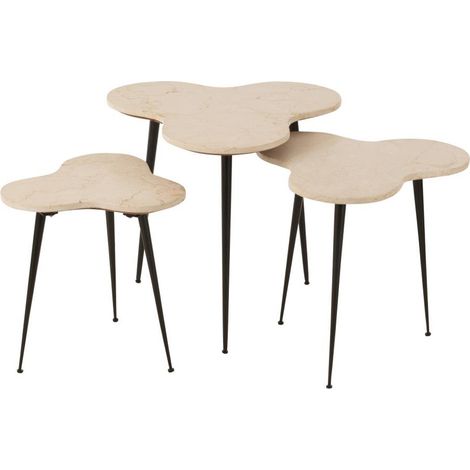 Lot de 3 Tables d'Appoint Gigogne "Abeille" 61cm Blanc Beige