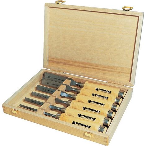 Set di scalpelli 6.10.12.16.20.26mm Supporto per carpino Ulmer forma 6 pezzi HO-box PROMAT