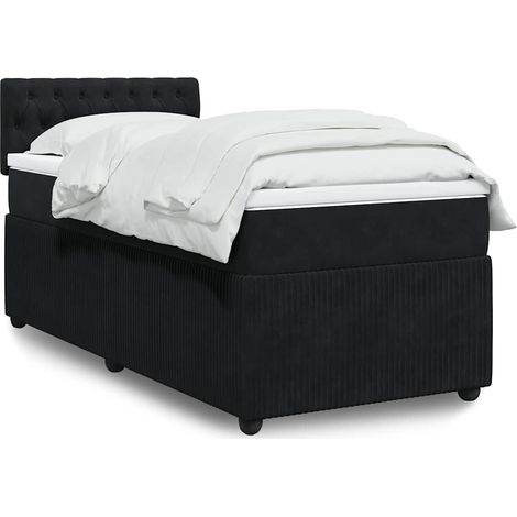Cama box spring con colchón cuero sintético negro 90x190 cm