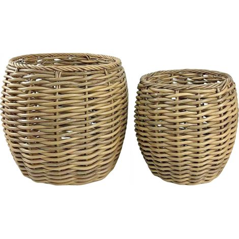 cache-pot effet rotin naturel en résine pour intérieur et extérieur - naturel effet rotin clair (1/2)