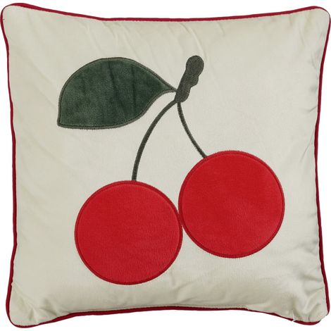 Mica Decorations Kissen mit Kirschmotiv 34 x 34 cm offwhite/rot
