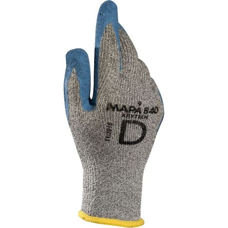 Gants de manutention Mapa KRYTECH 840 taille 7, Résistant aux coupures, 1 Paire, Bleu, gris ( Prix pour Paquet de 12 Paires )