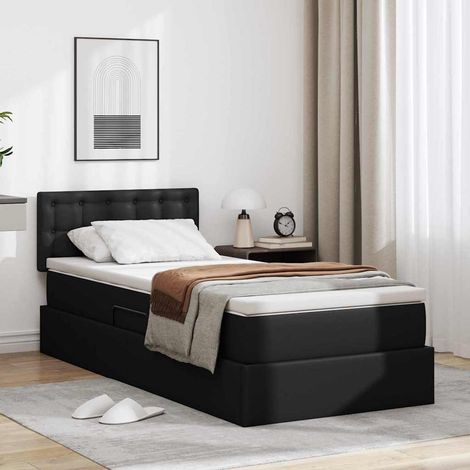 vidaXL Lit avec rangement et matelas Noir 100 x 200 cm Simili cuir