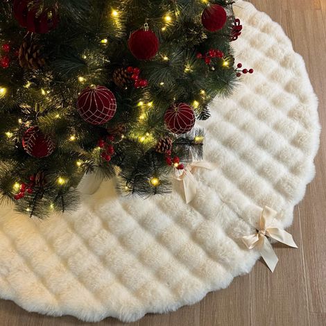 Nouvelle décoration de Noël : jupe de sapin, tenue de fête en peluche, jupe de sapin blanche en polaire à bulles, 150 cm.
