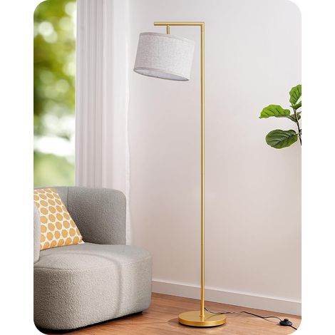 Lampadaire de salon – Abat‑jour réglable en lin beige, douille E27, pied métal, interrupteur au pied – Convient aux chambres, salons et bureaux (1/5)