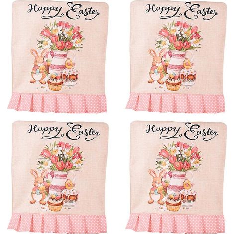 Housses de chaises extensibles imprimées lapin et gnome pour Pâques, idéales pour les banquets et les salles à manger. (1/5)
