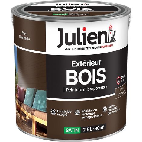 Julien Peinture Bois Microporeux Extérieur Satin - Portes, fenêtres, portails, mobilier de jardin - Brun Normandie 2,5 L