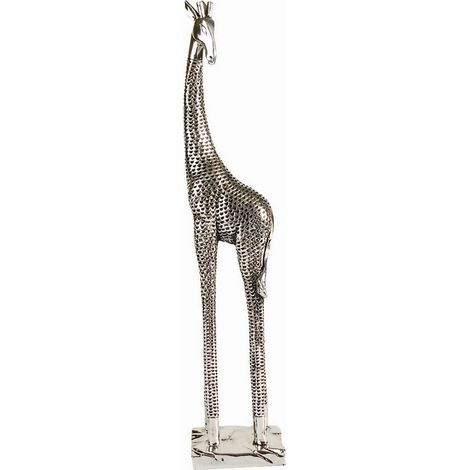 Small Giraffe Sculpture Ornament - Resin - L7.3 x W10 x H38.1 cm - Silver/Black