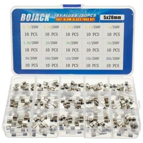15 Valeurs Assortiment de fusibles en verre avec raccord rapide 150pcs 5x20mm 250V 0,1 0,2 0,25 0,5 1 1,5 2 3 4 5 8 10 12 15 20A Conditionnement en boite plastique transparente-Chrom (1/5)