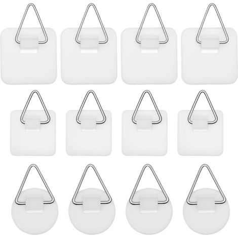 Juego de 12 ganchos adhesivos de pared, ganchos adhesivos invisibles, colgadores adhesivos para cuadros, colgadores de cuadros de pared sin taladrar, soporte de pared para colgar fotos y cuadros.