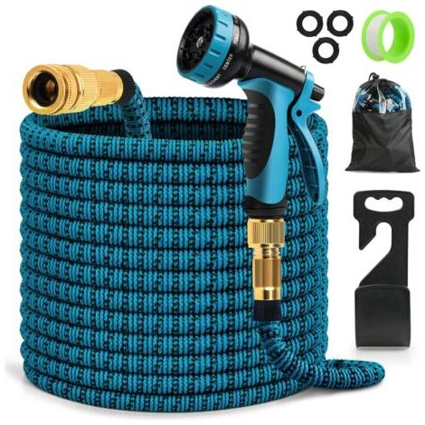 Tuyau d'arrosage extensible, flexible avec buse de pulvérisation 10 fonctions, tuyau d'arrosage rétractable pour lavage de voiture avec connecteur en laiton massif, 15 mètres (1/5)
