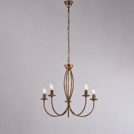 Botte Lustre En Fer Laqué Marron Décor Or Vieilli 5 Lumières 113 D.55 Bl147-5-Br