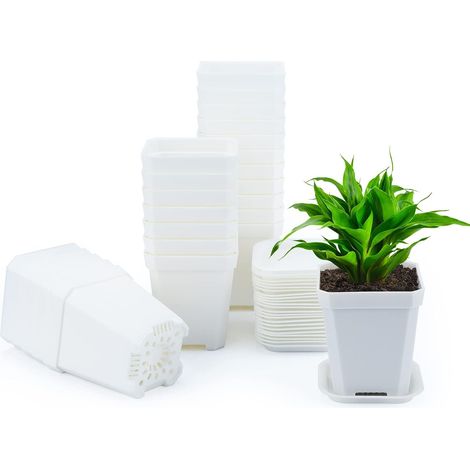24 pièces 7 cm Epais Pot de Fleurs Plastique Pot de Fleurs pépinière Pot de Fleurs extérieur, adapté pour Balcon intérieur, Bureau, extérieur,Blanc (1/4)